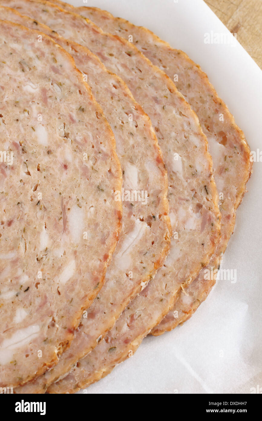 Haslet a pork offal and herb meatloaf originally from Lincolnshire England Stock Photo