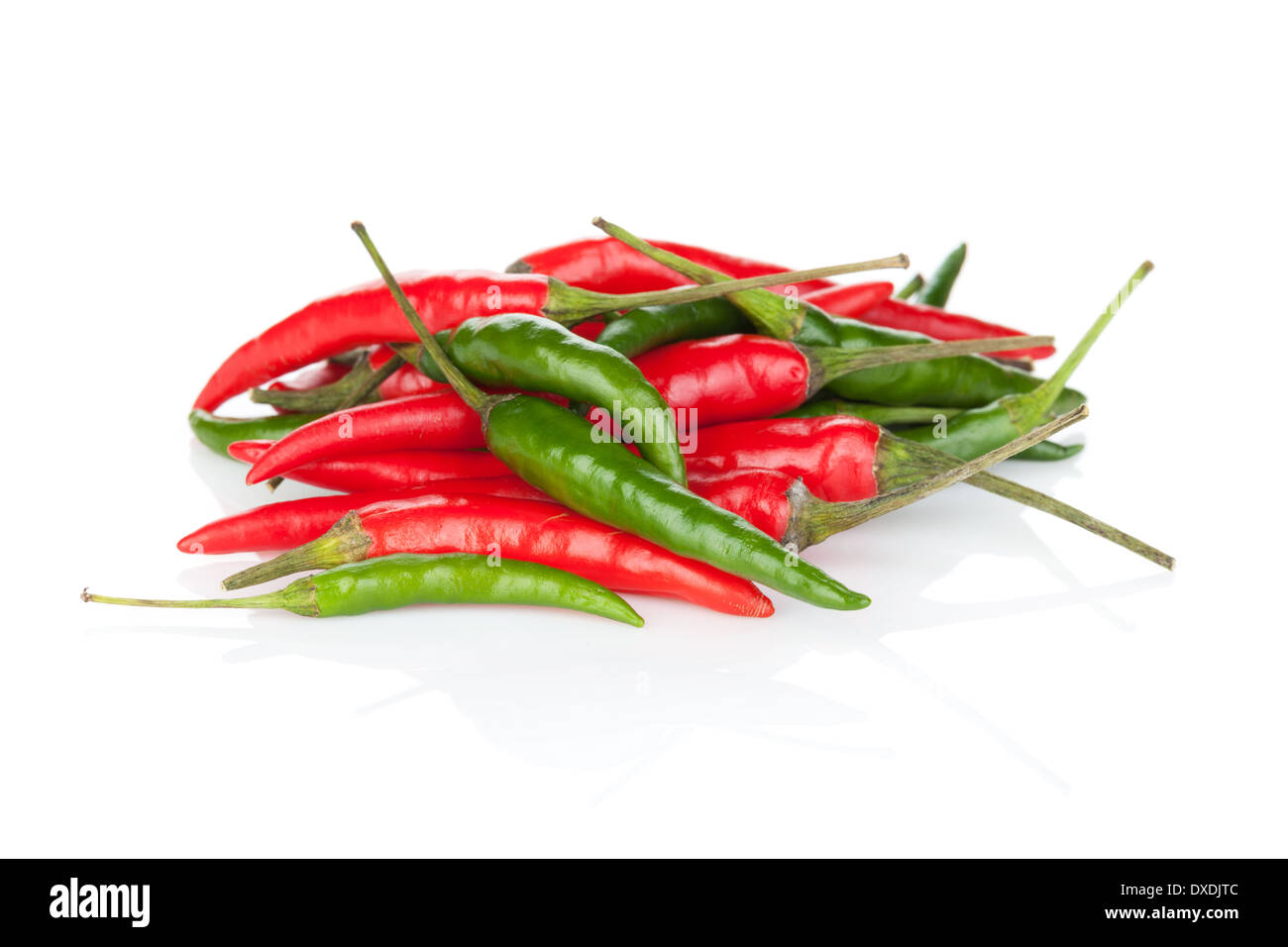 Red and green hot chili peppers. Isolated on white background Stock ...