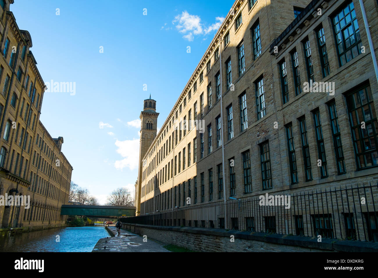 Salts Mill and the Liverpool Leeds canal, Saltaire, Bradford, Yorkshire