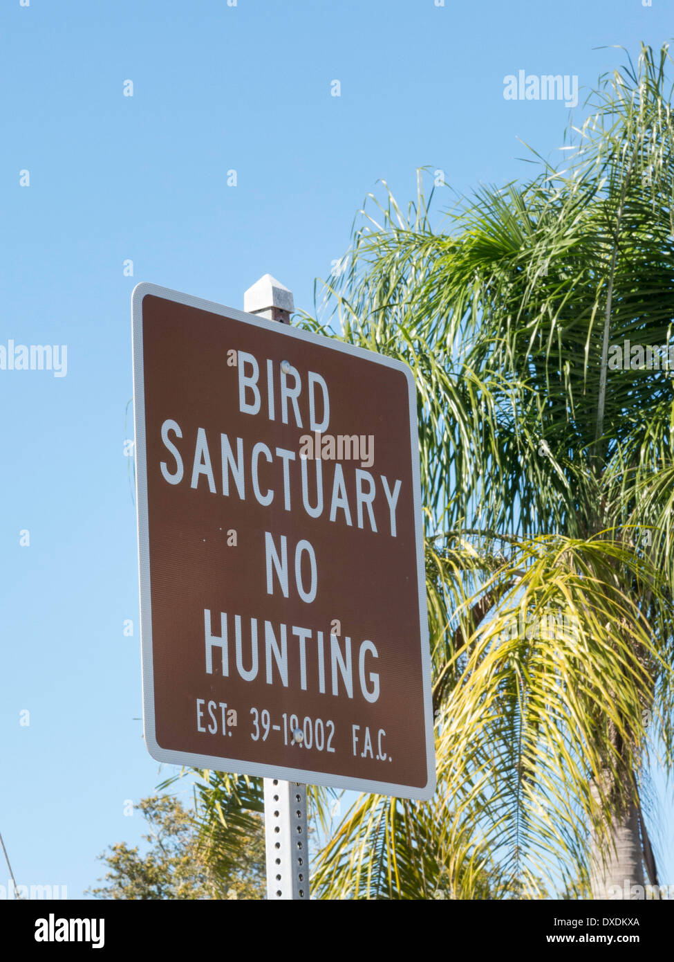 'Bird Sanctuary No Hunting' Sign, Nokomis State Park, Florida Stock Photo