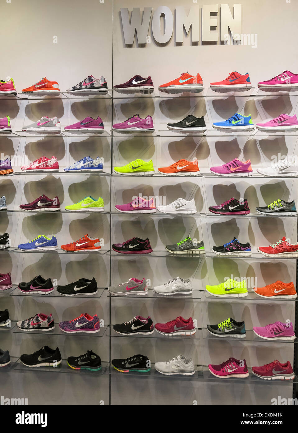 Nike with Swoosh Logo, Woman's Athletic Shoe Wall, Foot Locker,  International Plaza, Tampa, FL, USA Stock Photo - Alamy