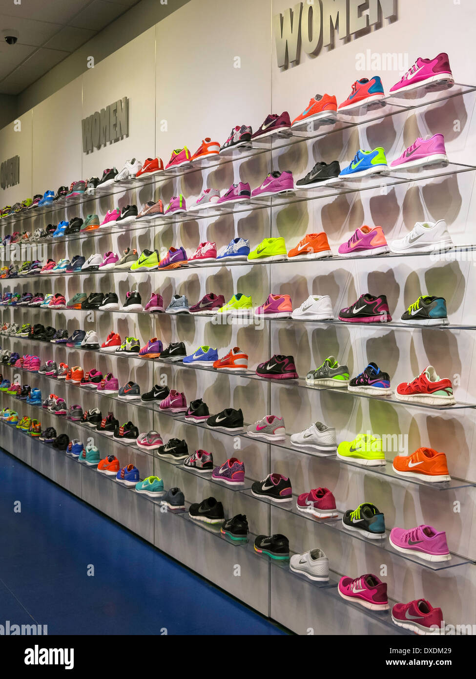 Wall of Woman's Running Shoes, Foot Locker Interior, International Plaza,  Tampa, FL, USA Stock Photo - Alamy