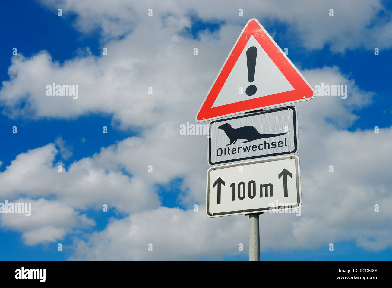 Otter Crossing Sign, Fischland-Darss-Zingst, Mecklenburg-Western Pomerania, Germany Stock Photo