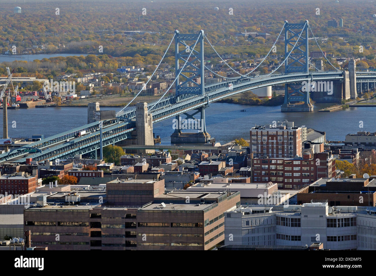 Benjamin Franklin Bridge spanning the Delaware River between
