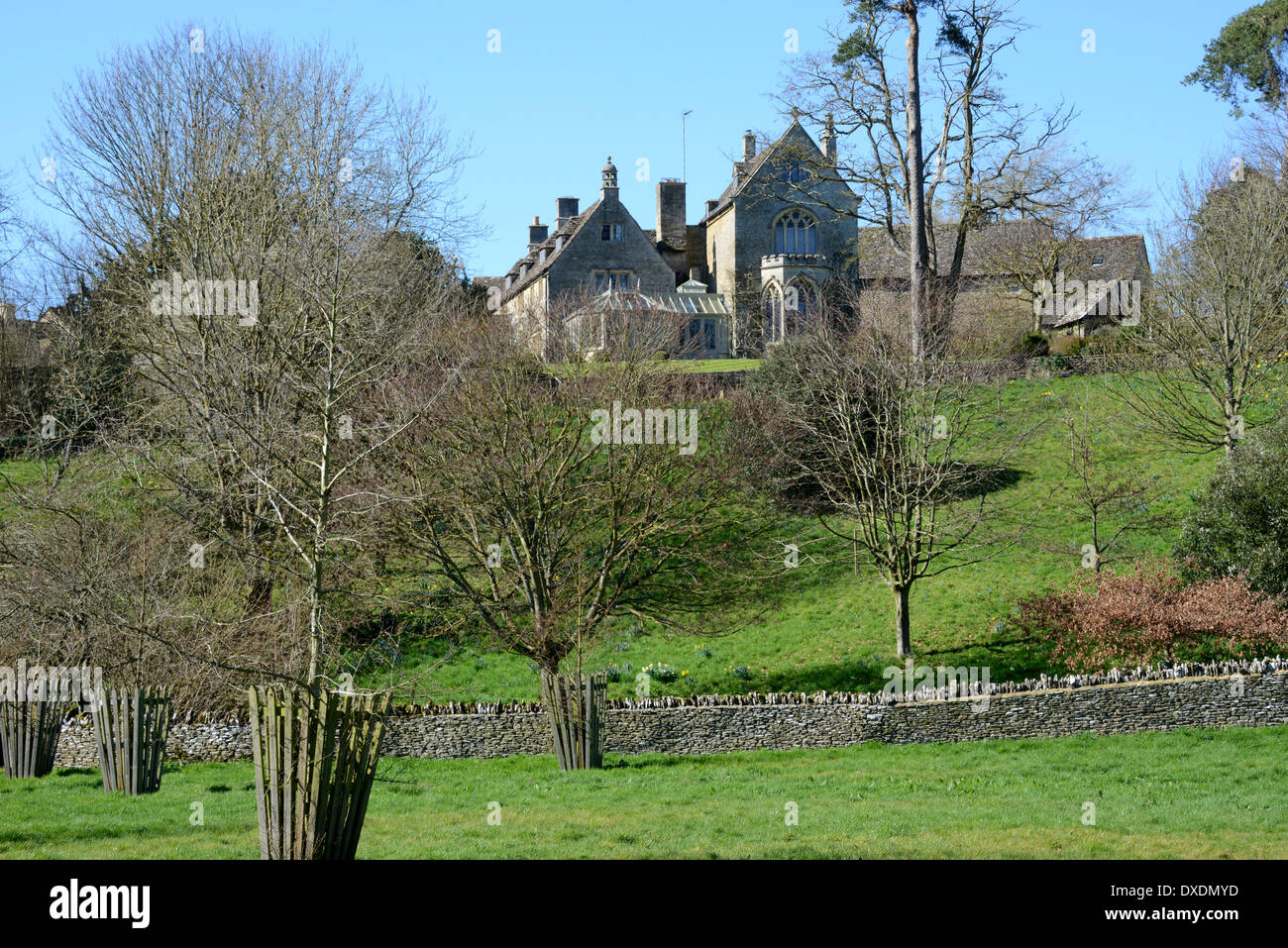 Eastleach, Glos, rural landscape with fine house. Cotswolds Stock Photo