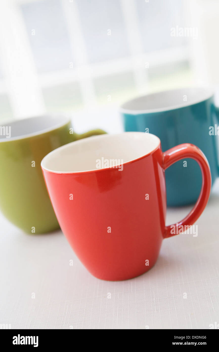 Colorful Mugs, Studio Shot Stock Photo