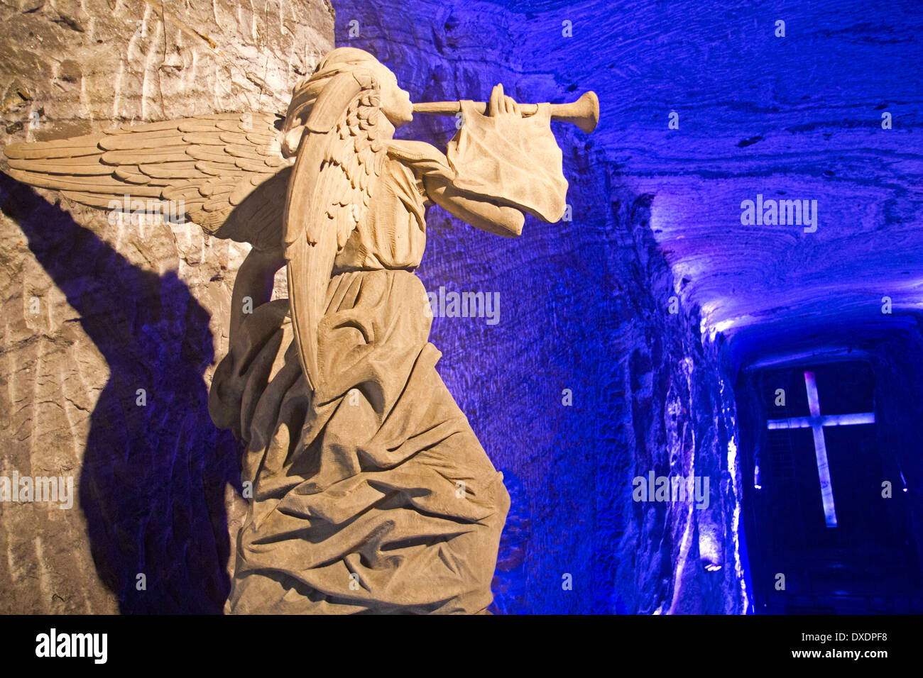 Angel statue overlooking the main chapel in the Salt Cathedral at Zipaquira Stock Photo