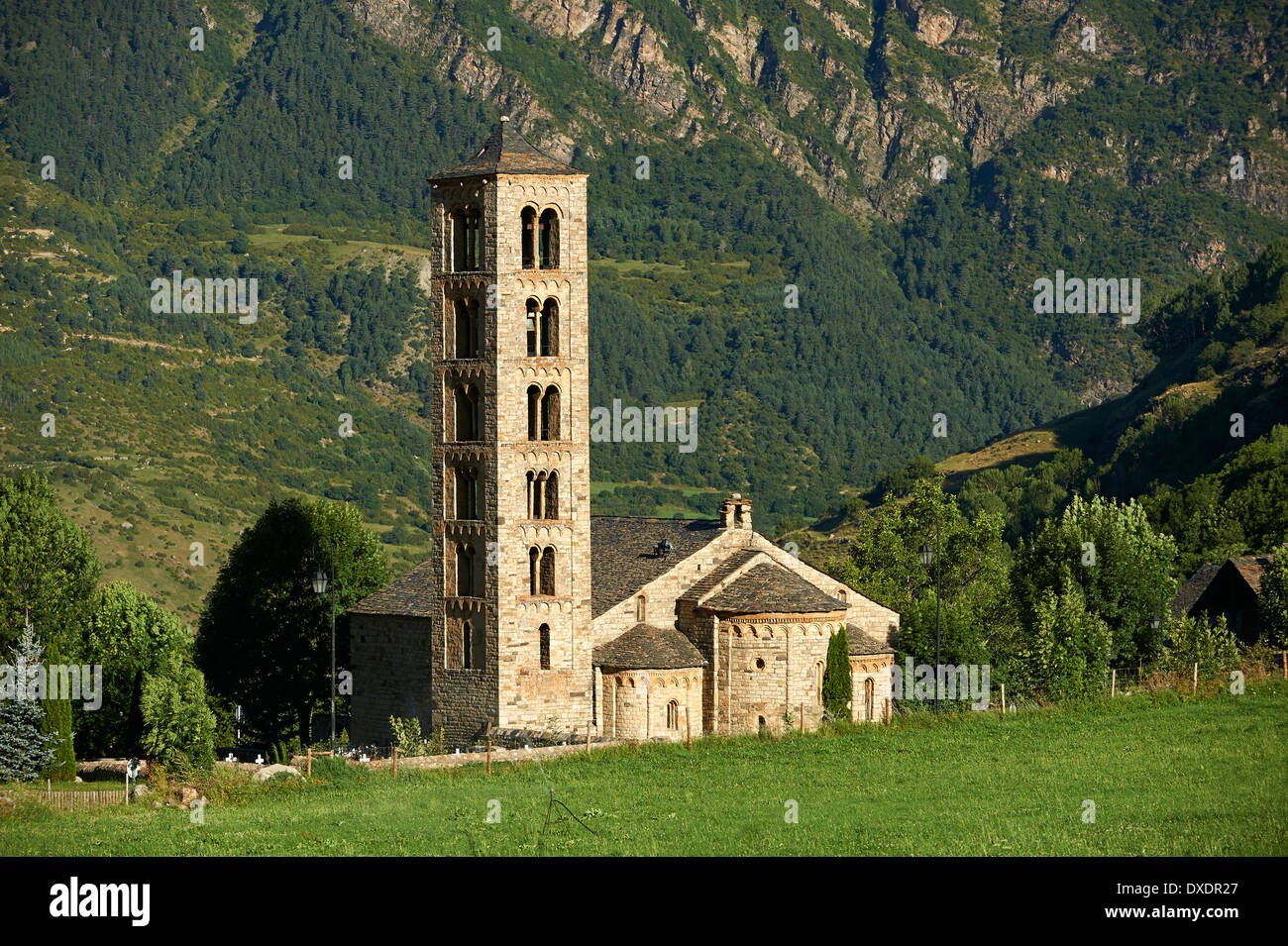 The twelth century Lombard Catalan Romanesque Church of Saint Climent (Clement) in Taull, Vall de Boi, Stock Photo