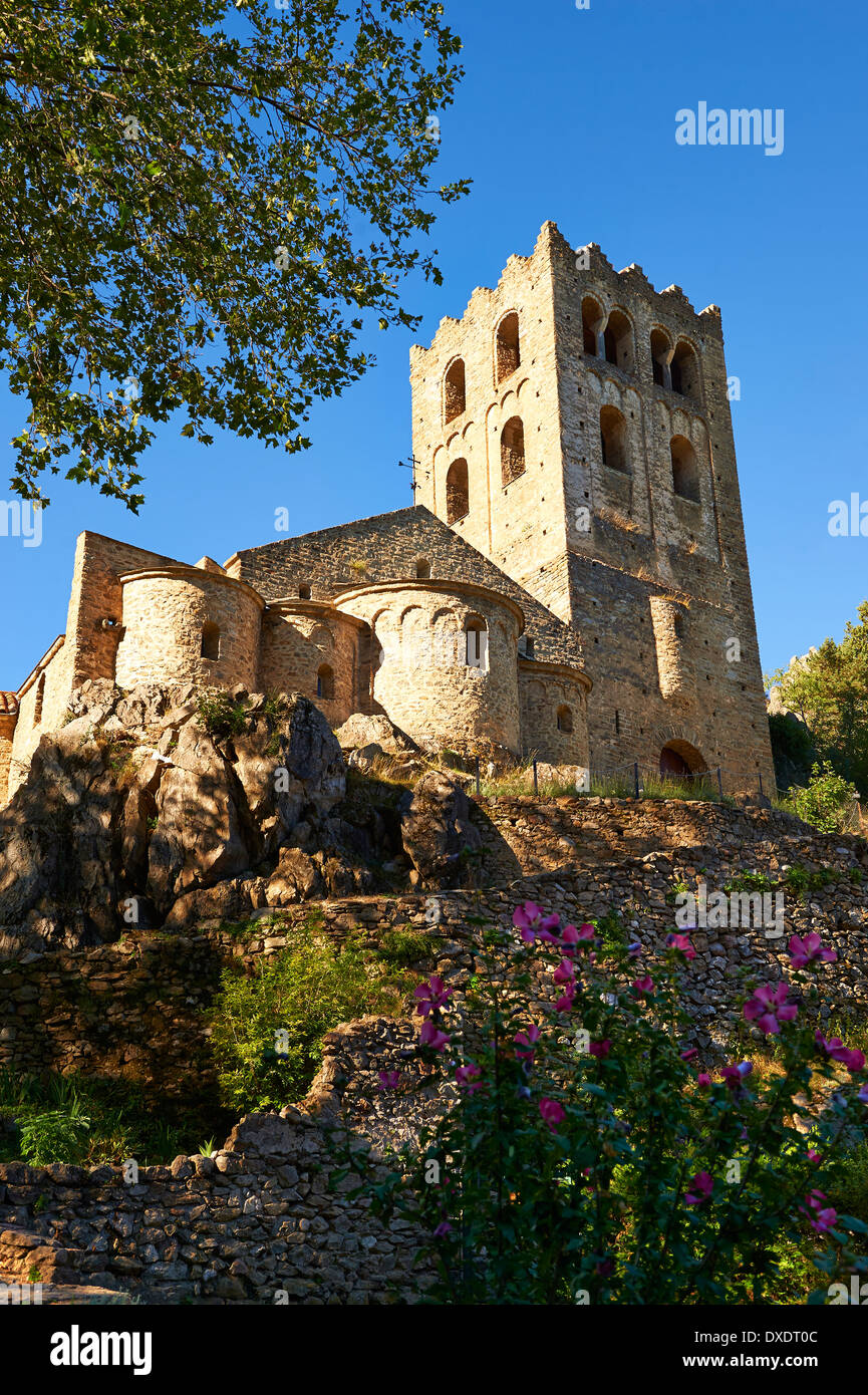 The First or Lombard Romanesque style church of Saint Martin-du-Canigou monastery in the Pyrenees, Orientales department. Stock Photo
