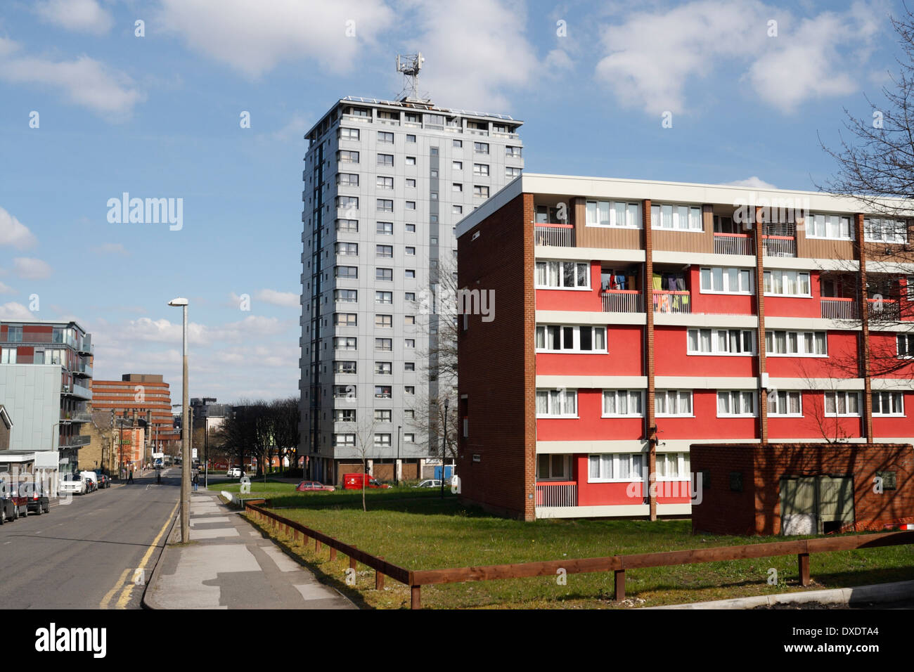 High Rise Apartment Block and Flats in Sheffield England. Social housing estate. Inner city Stock Photo