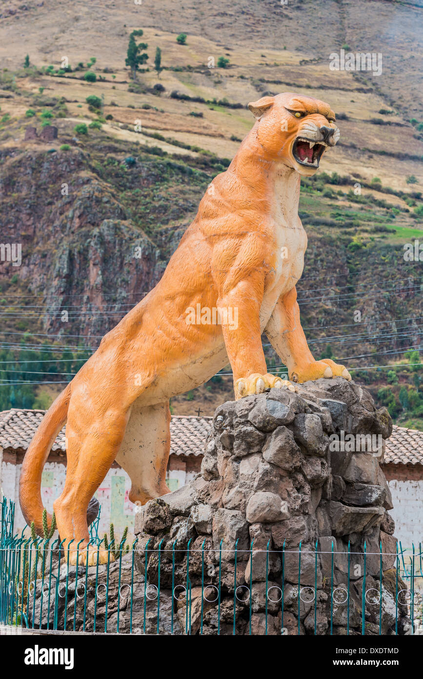 Puma statue in Calca at the peruvian Andes on Cuzco Peru Stock Photo