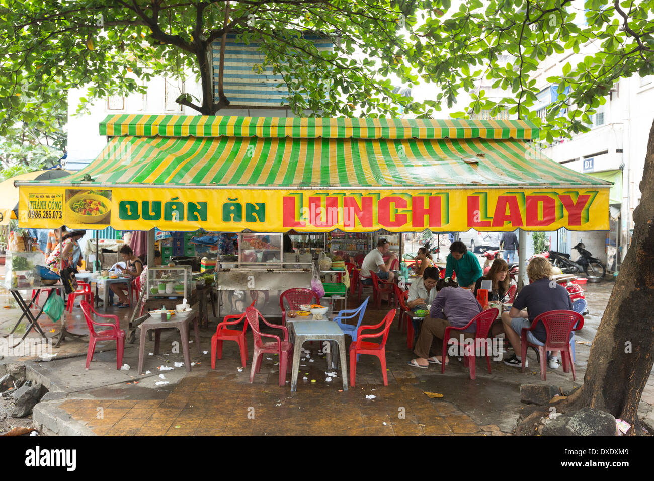 Vietnam Saigon The food stand of the famous 'Lunch Lady' Stock Photo