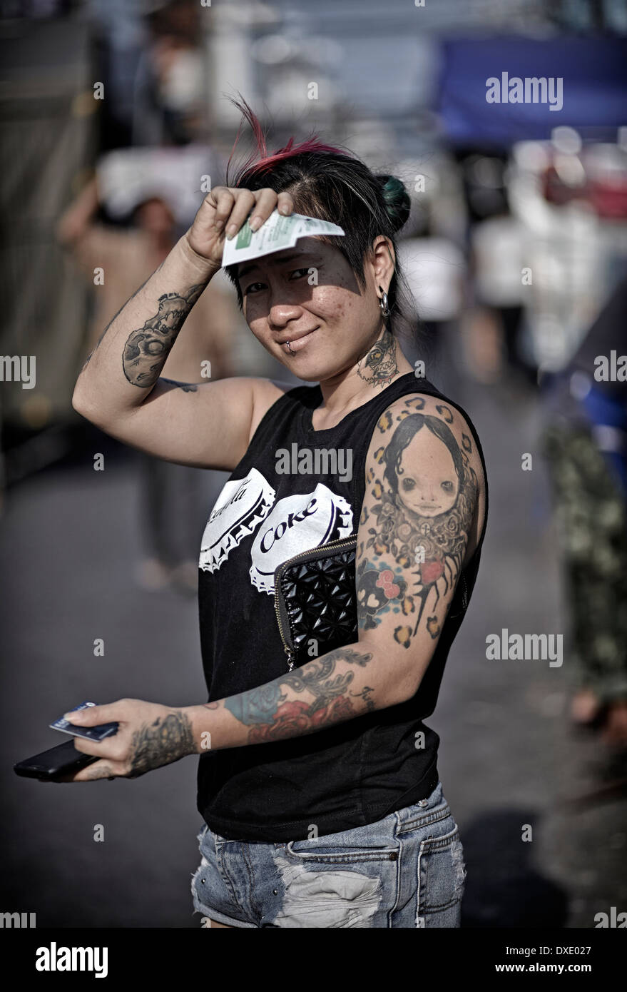 Woman with tattooed arm. Thailand S. E. Asia Stock Photo