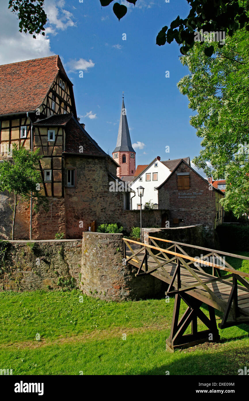 Rainsbach mill, town wall, Michelstadt, district Odenwaldkreis, Hesse, Germany Stock Photo