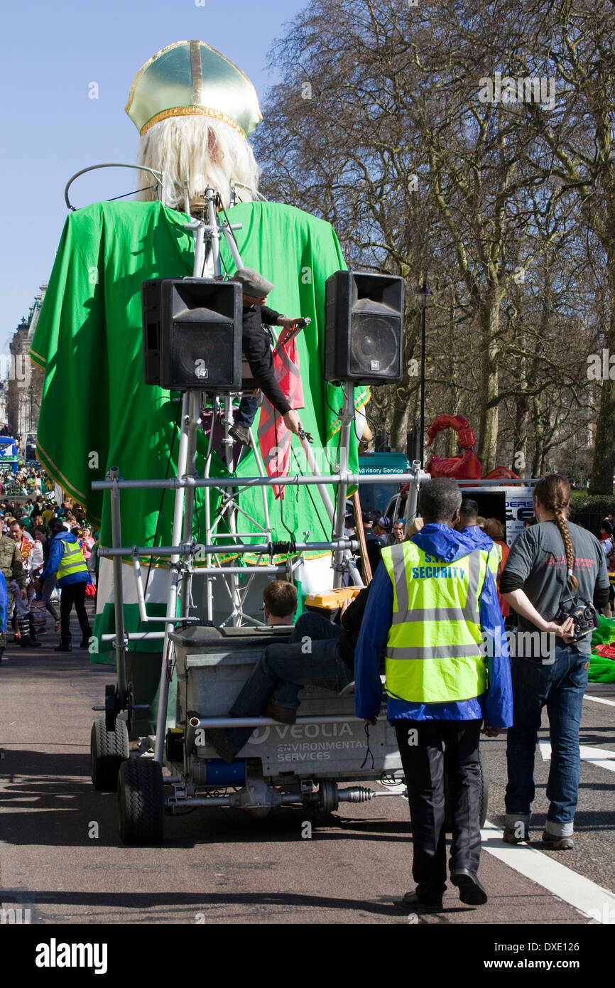 A Giant St. Patrick travels through the streets of London to end at Trafalgar Square Stock Photo