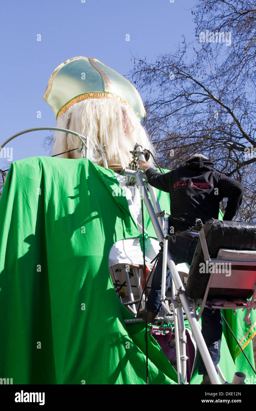 A Giant St. Patrick travels through the streets of London to end at Trafalgar Square Stock Photo