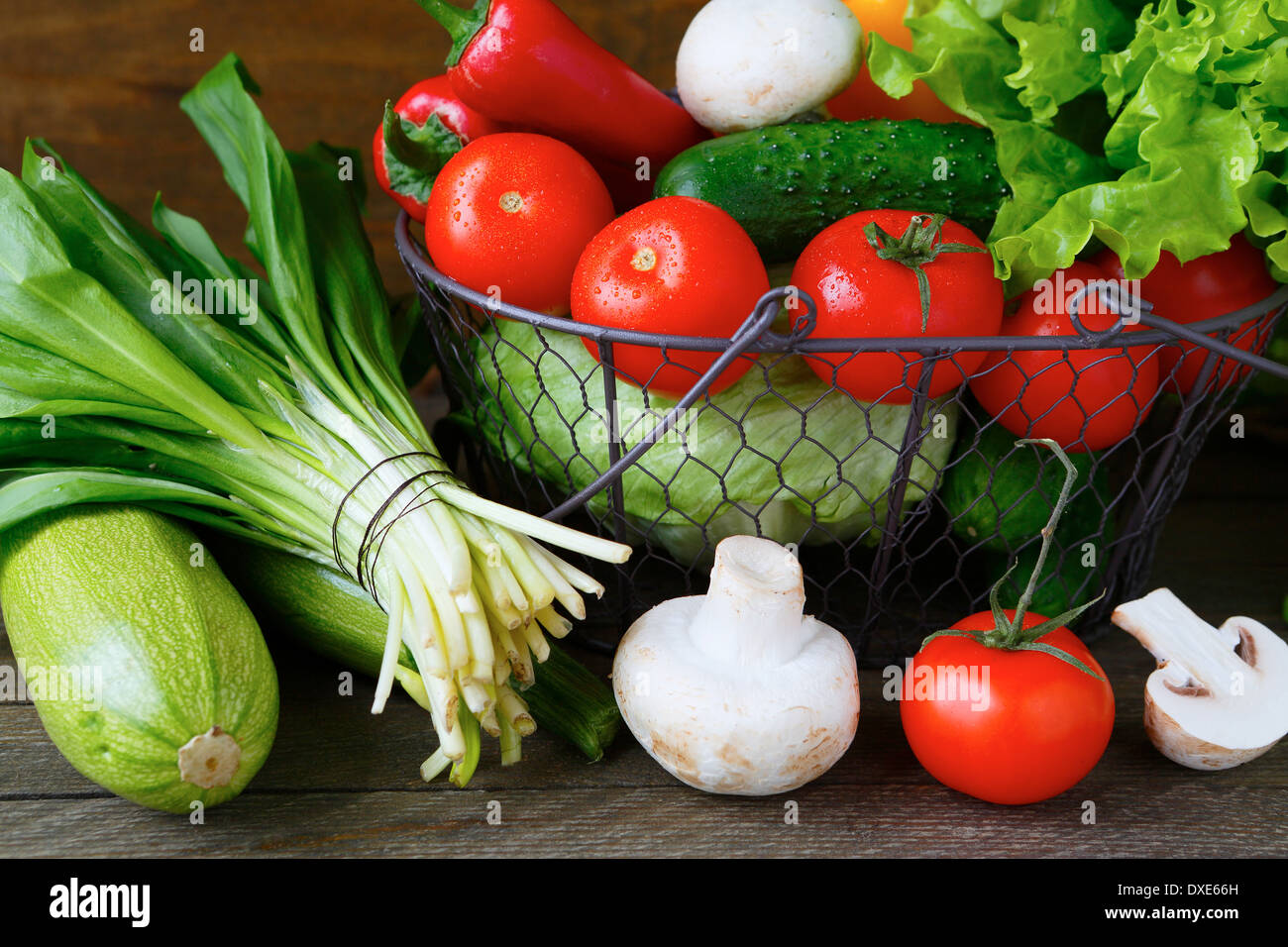 fresh vegetables in a basket, food closeup Stock Photo