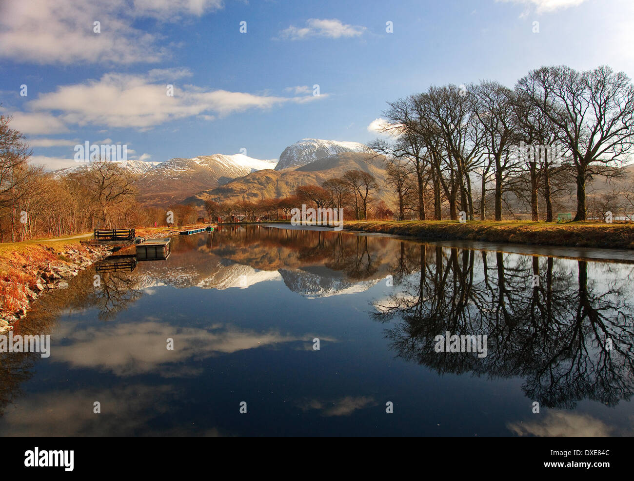 Ben Nevis reflections on the caledonian canal, Lochaber. Stock Photo
