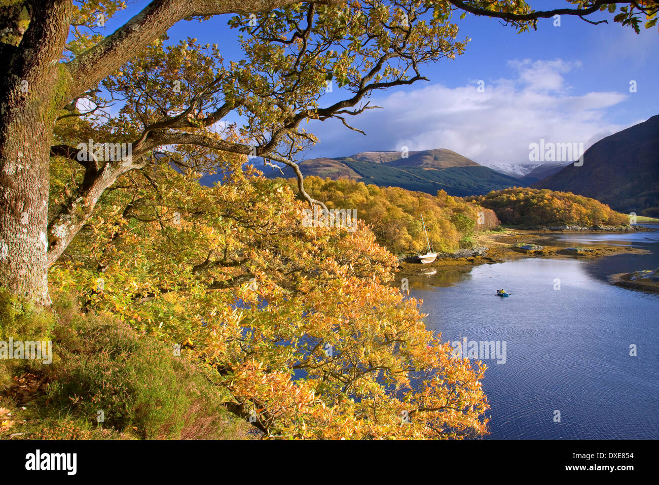Bay and Glencoe Hills, Loch leven, West Highlands Stock Photo