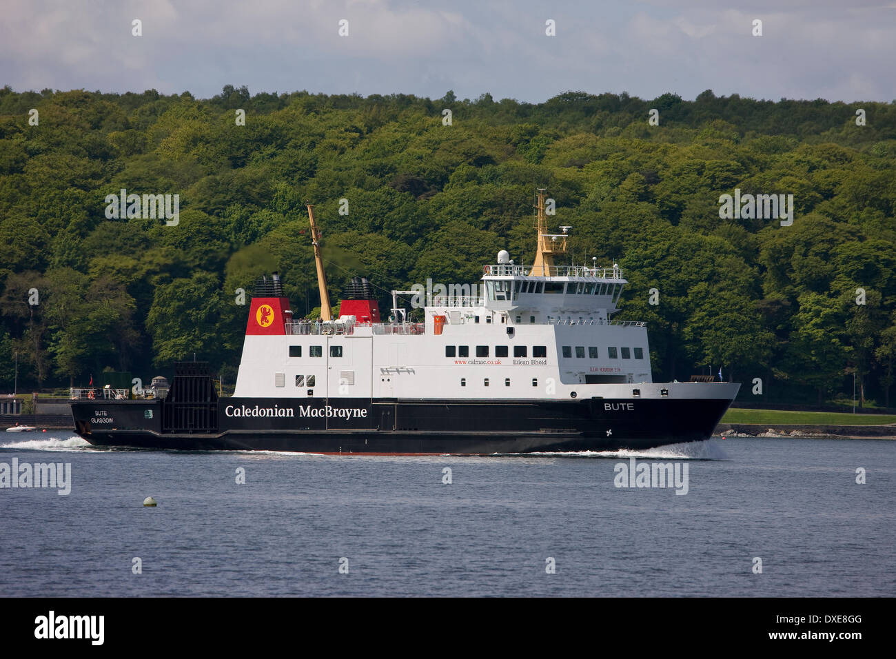 Telephoto view of the Calmac ferry M.V.Bute, departing Rothesay, Isle of Bute. Stock Photo