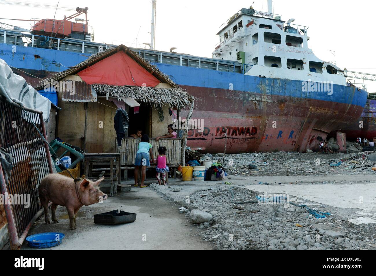 A ship washed ashore in the super typhoon devastated city of Tacloban
