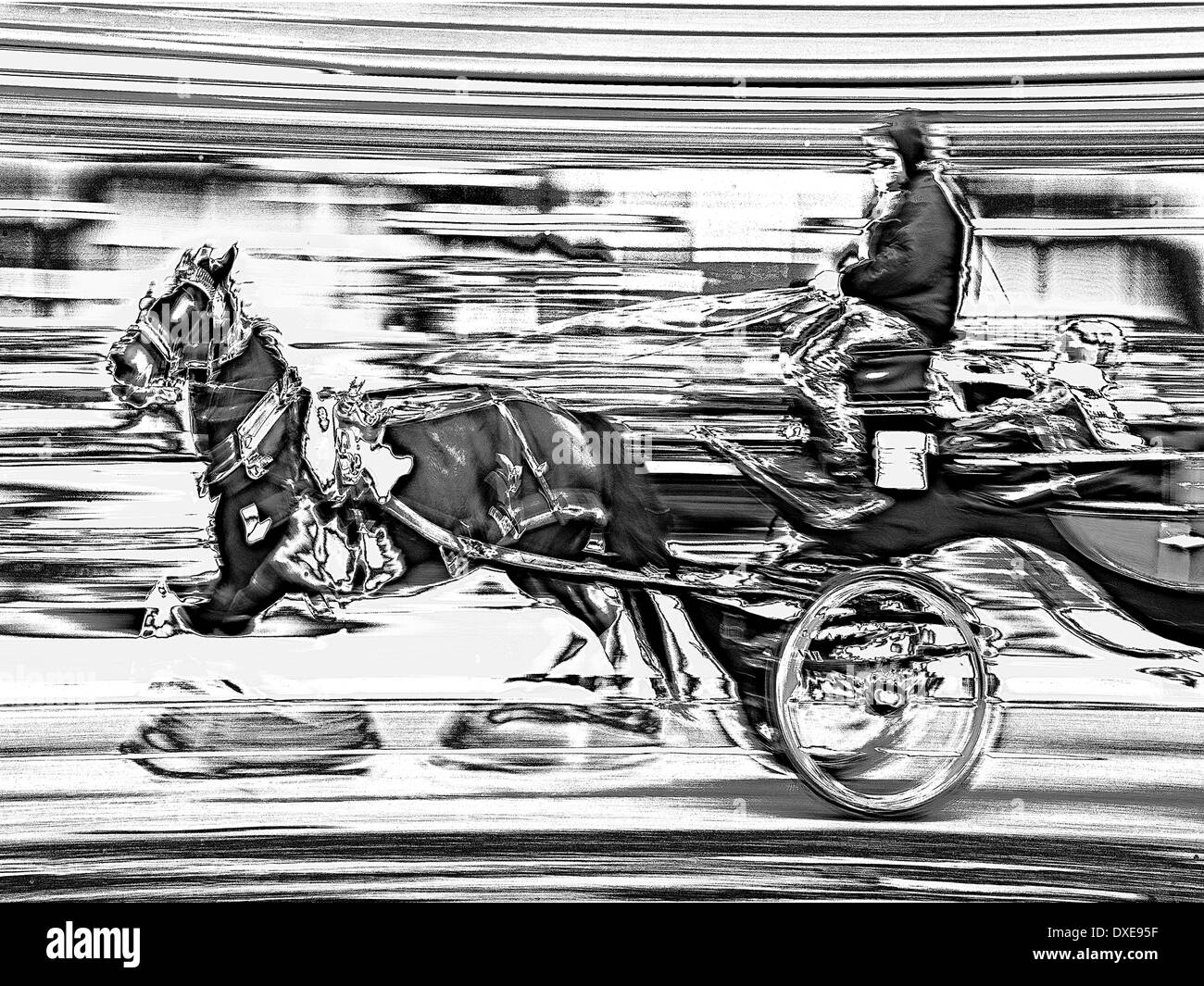Abstract B&W of Horse and Carriage Stock Photo