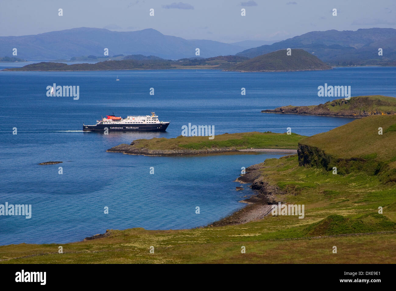 M.V.Clansman is seen here approaching Oban Bay with lismore and the morvern hills in view, Argyll Stock Photo