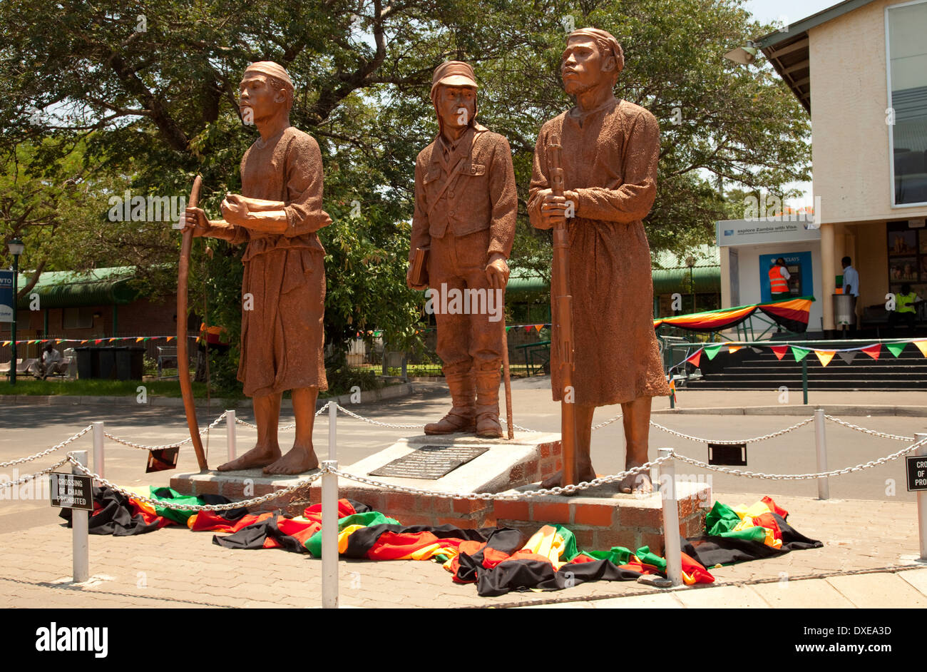 Statues of Livingstone, Chuma and Susi Harry Mwaanga Nkumbula International Airport Livingstone Zambia Stock Photo