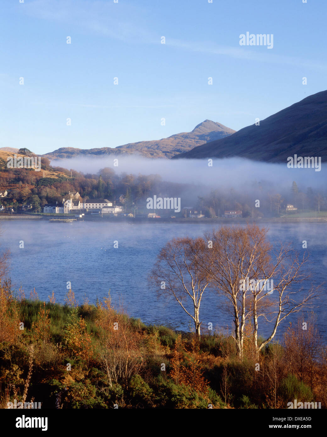 Autumn mist over Arrochar, Loch Long and Ben Lomond, Argyll Stock Photo