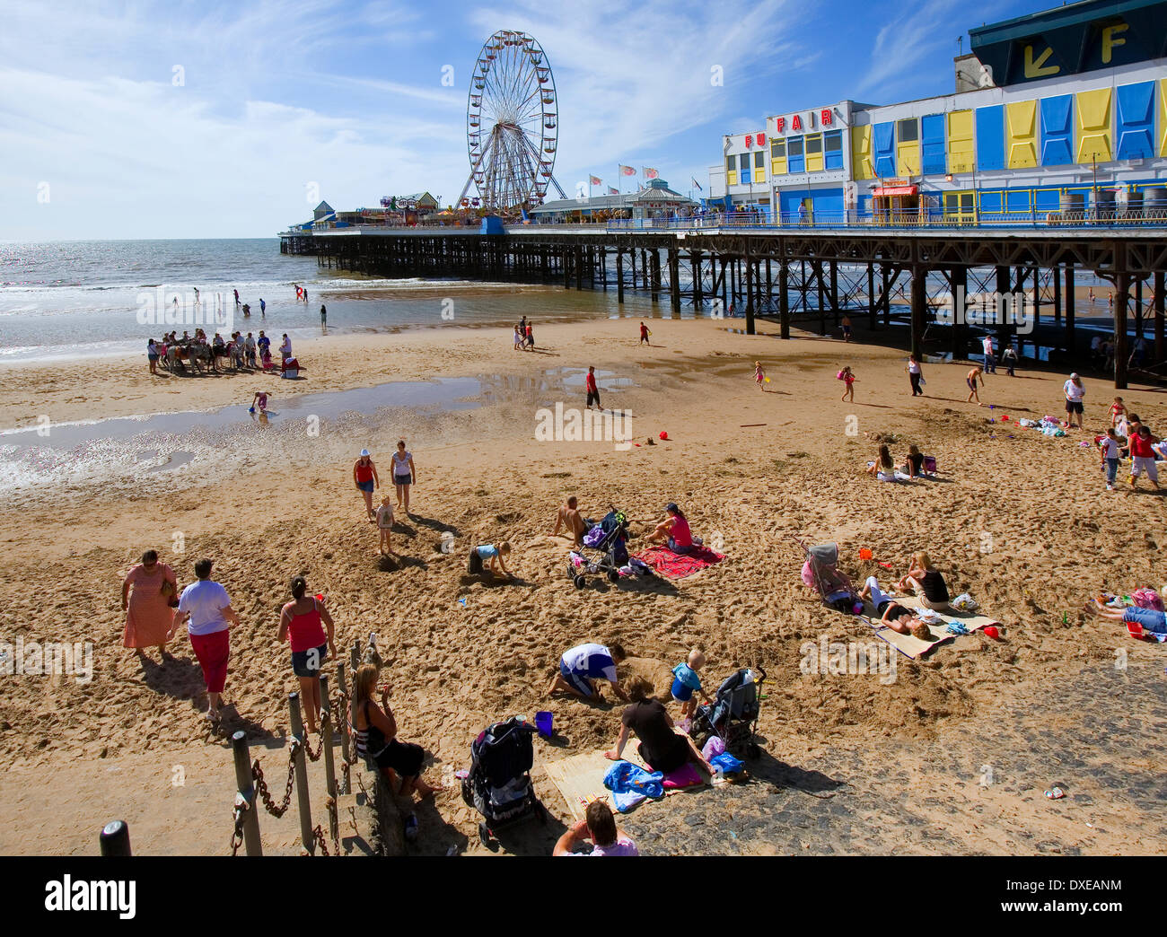 Central Pier and sands, Blackpool, Lancashire, N/W England Stock Photo