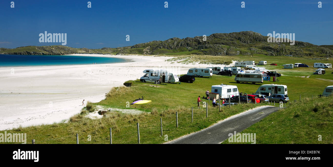 Caravans at rteef beach traigh na berie,Uig,island of Lewis Stock Photo