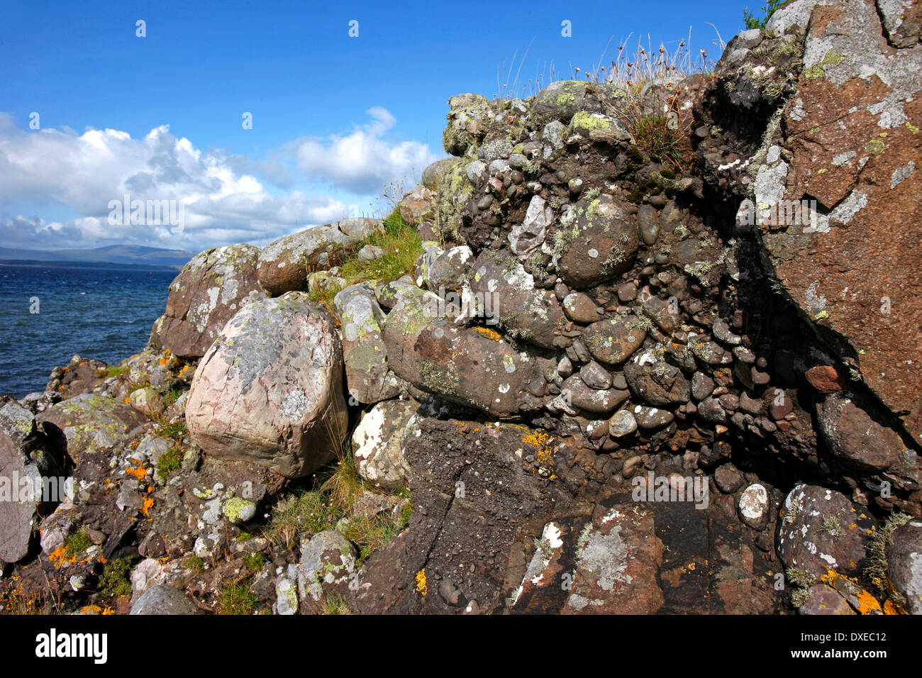 Conglomerate outcrop North Argyll. Stock Photo