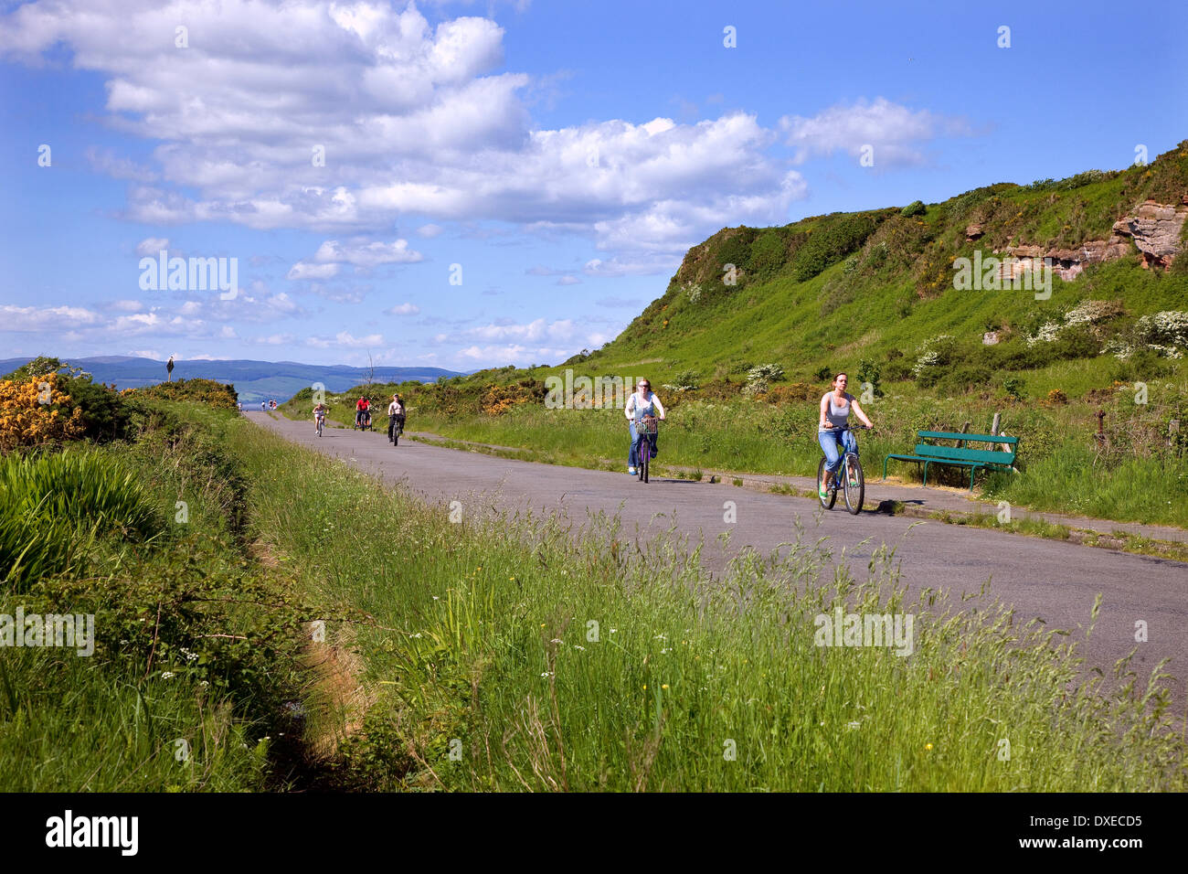 Cycling on Great Cumbrae Island, Ayrshire Stock Photo
