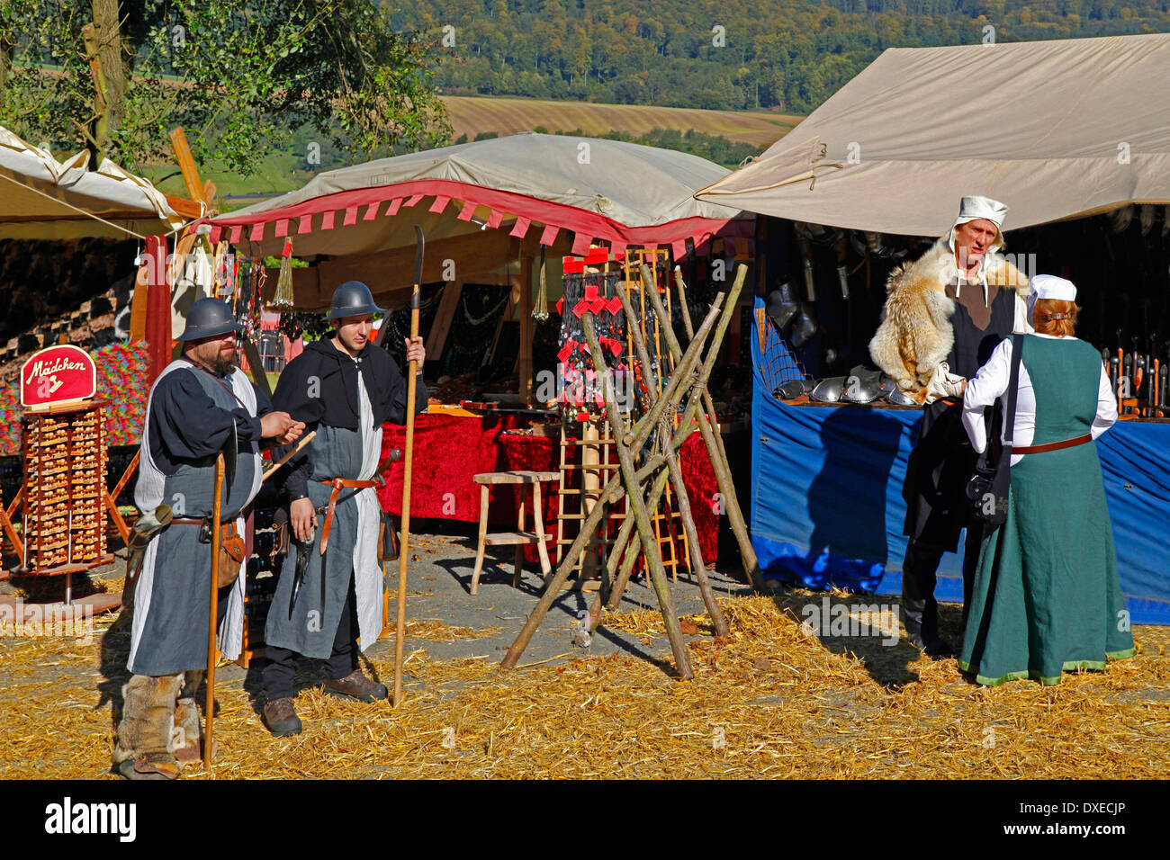 Medieval Market Stalls selling medieval goods medieval dressed people ...