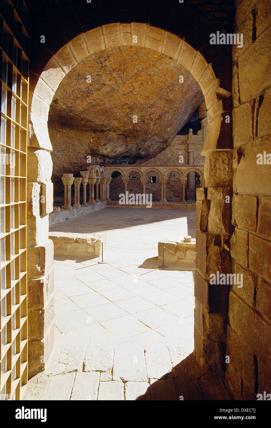 Entrance to the cloister. Monastery of San Juan de la Peña, Huesca province, Aragon, Spain. Stock Photo