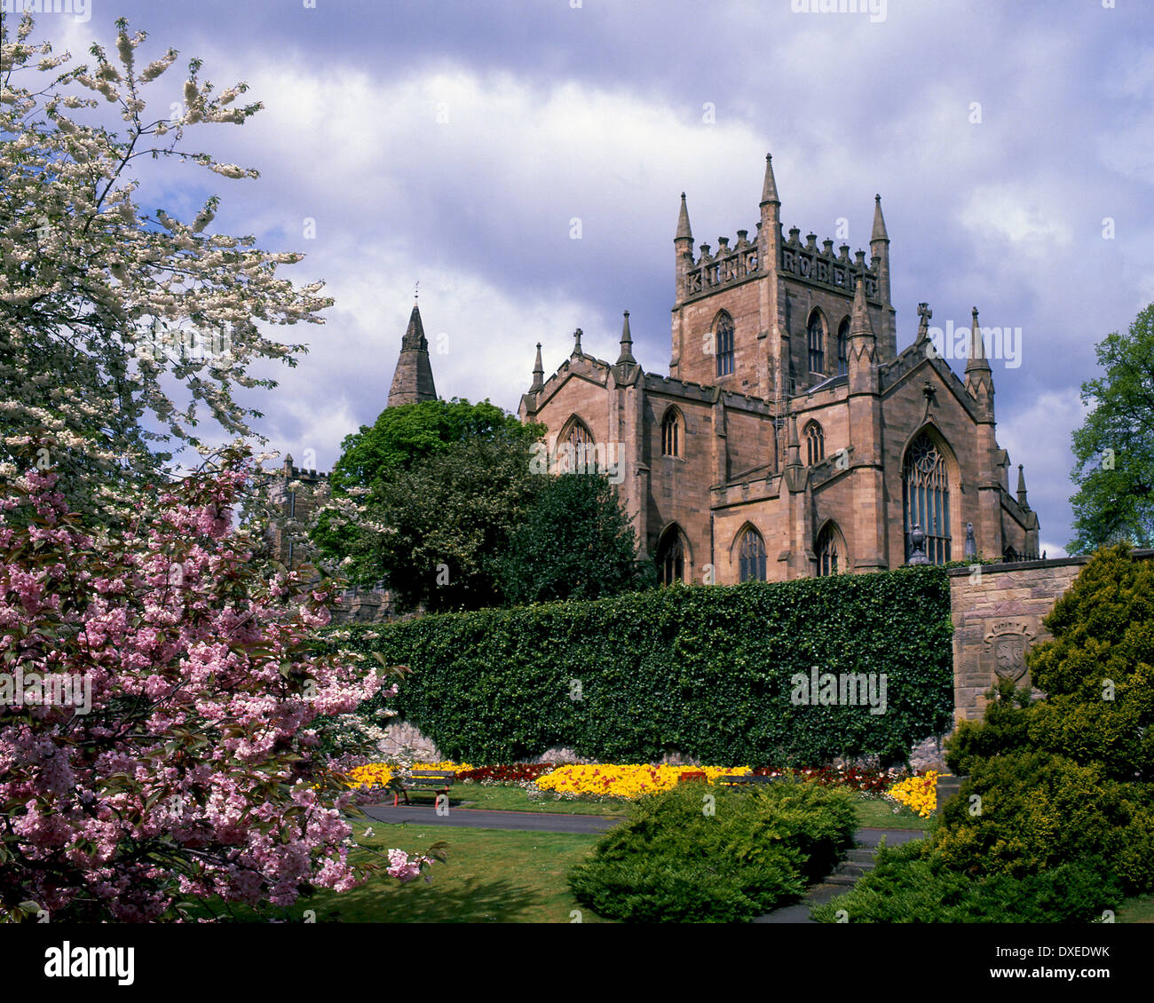 Dunfermline Abbey church from Pittencrief park,Dunfermaline,Fife. Stock Photo
