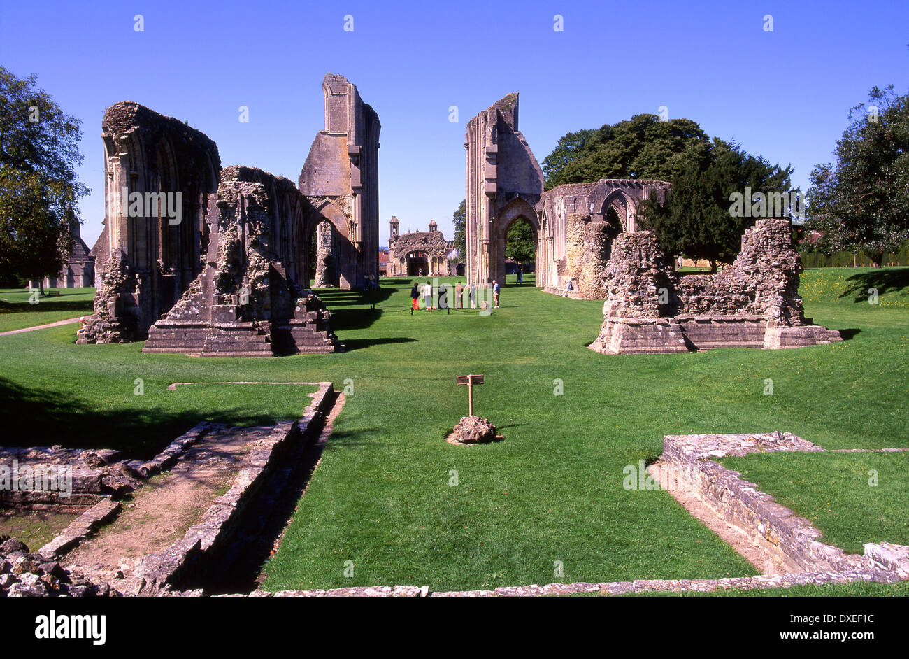 Inside the ruins of Glastonbury abbey in Glastonbury,Somerset,England. Stock Photo