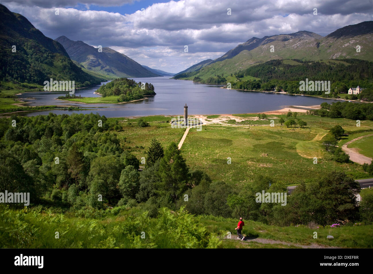 Summer view overlooking the jacobite monument at Glenfinnan, Loch Shiel, Lochaber. This area was also used as set location for H Stock Photo