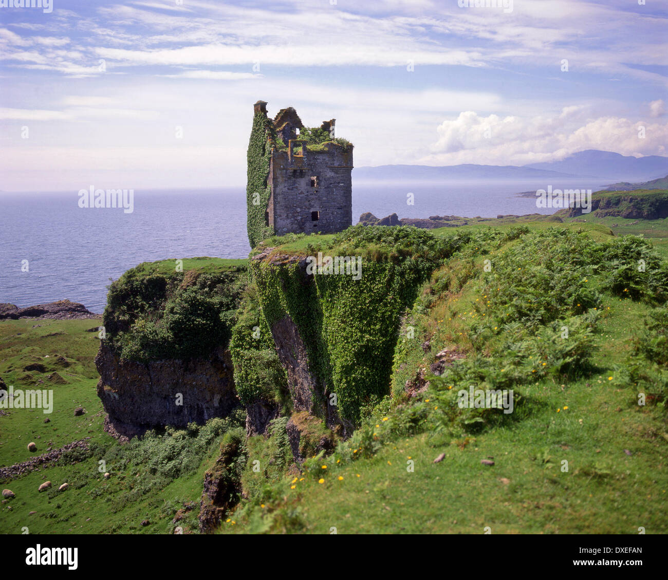 Gylen castle perched atop cliffs on the south coast of Kerrera,Argyll. Stock Photo