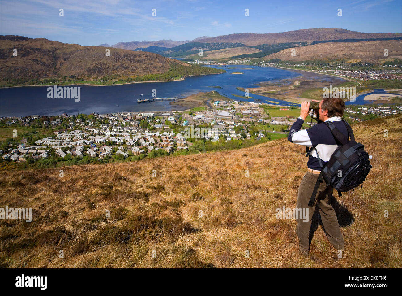 Hill walker above Fort william, Lochaber. Stock Photo