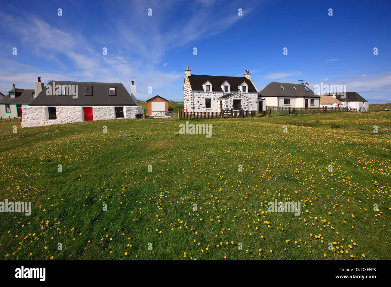 Houses at Scarinish, Isle of Tiree. Stock Photo