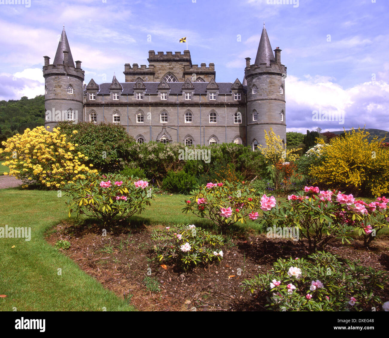 Inveraray Castle from the private Gardens, home of the Duke & Duchess of Argyll Stock Photo