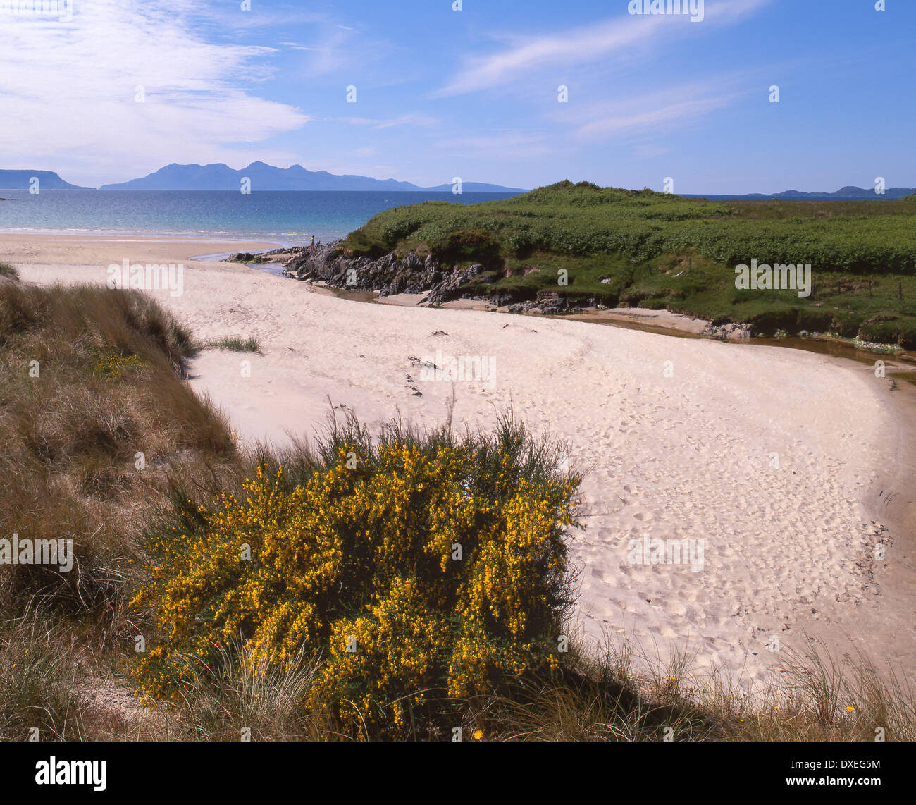 Eigg & Rhum as seen from Camusdarroch beach, West Highlands Stock Photo ...