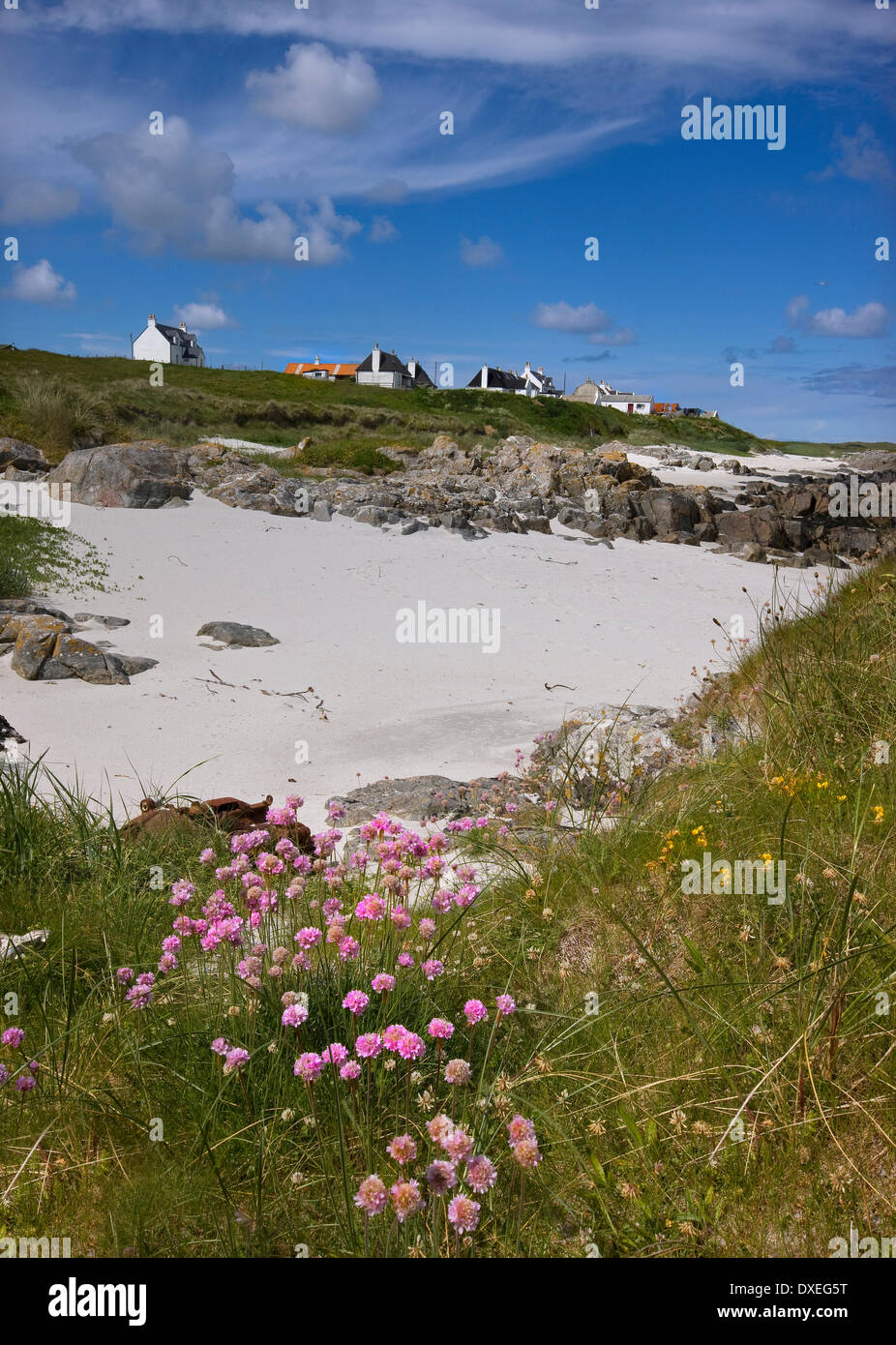 Beautiful beaches near Hynish and the scattered village of Balemartin.Island of Tiree.Inner Hebrides Stock Photo