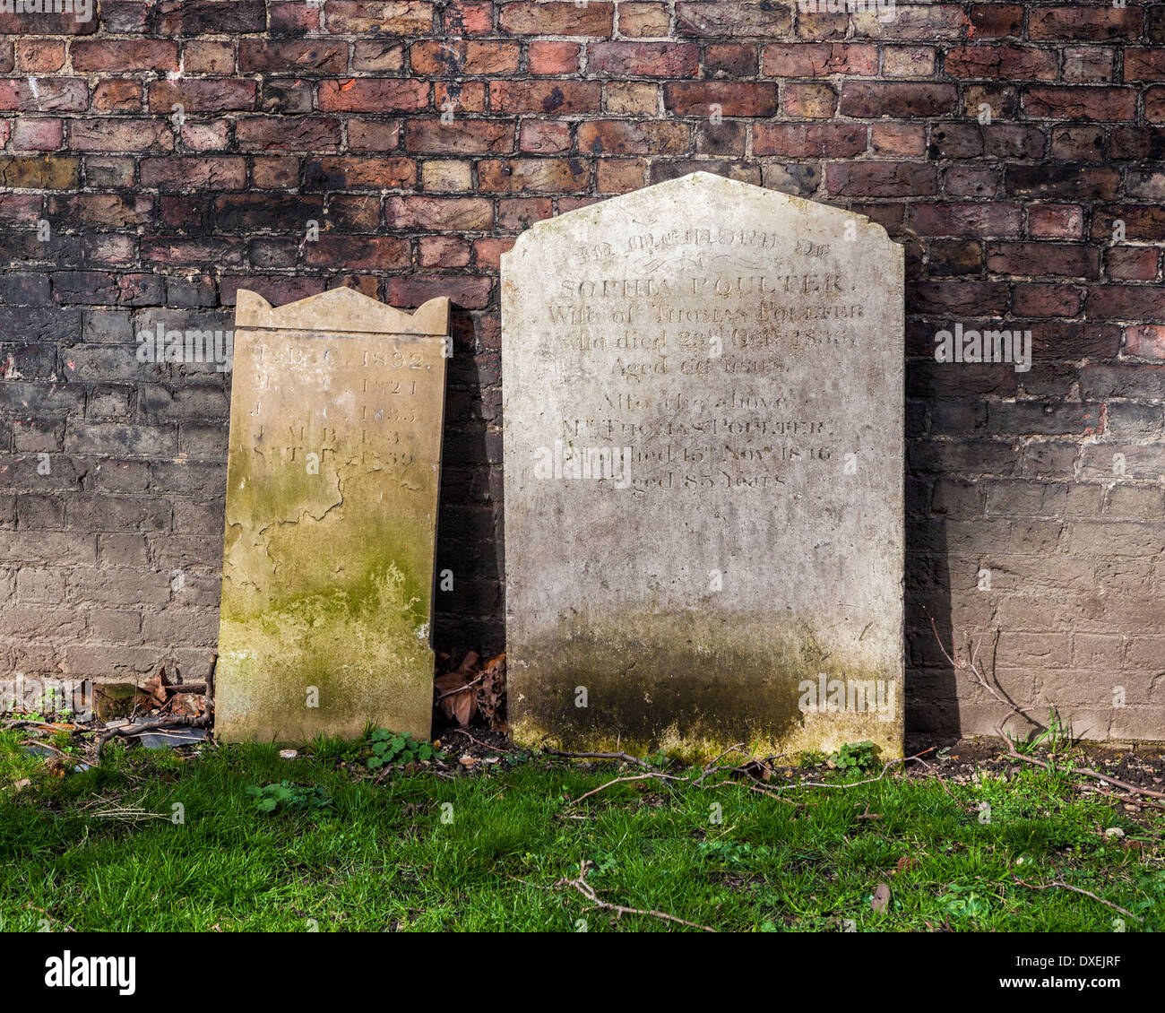 Tombstones of old family graves in St Graveyard Gardens, St