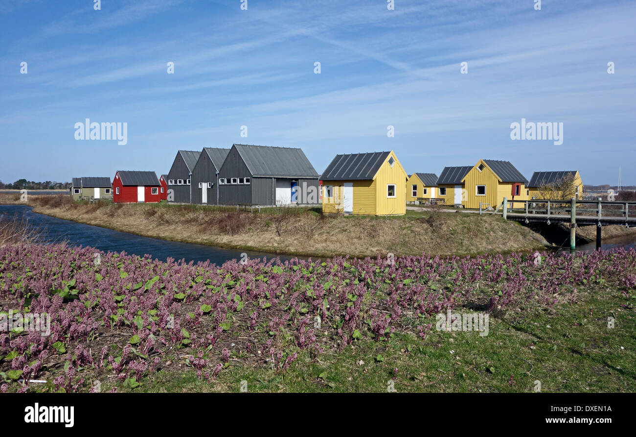 holiday cottages at Fjordparken by Youth Hostel near Limfjorden in west Aalborg Denmark Stock Photo