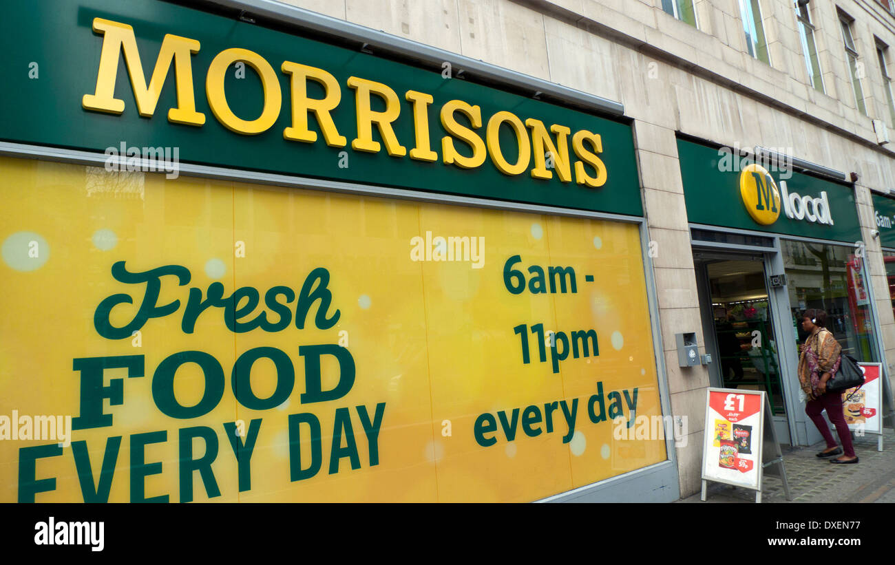 Supermarket exterior of Morrisons LOCAL  convenience store on New Oxford Street In London England UK    KATHY DEWITT Stock Photo