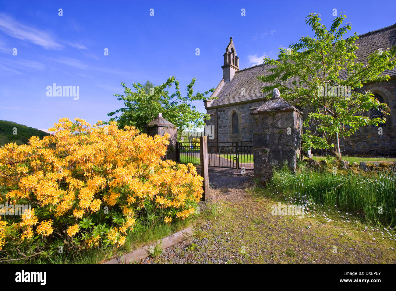 The gothic style trossachs church on the shore of Loch Achray,Trossachs-region,Stirlingshire.scotland Stock Photo