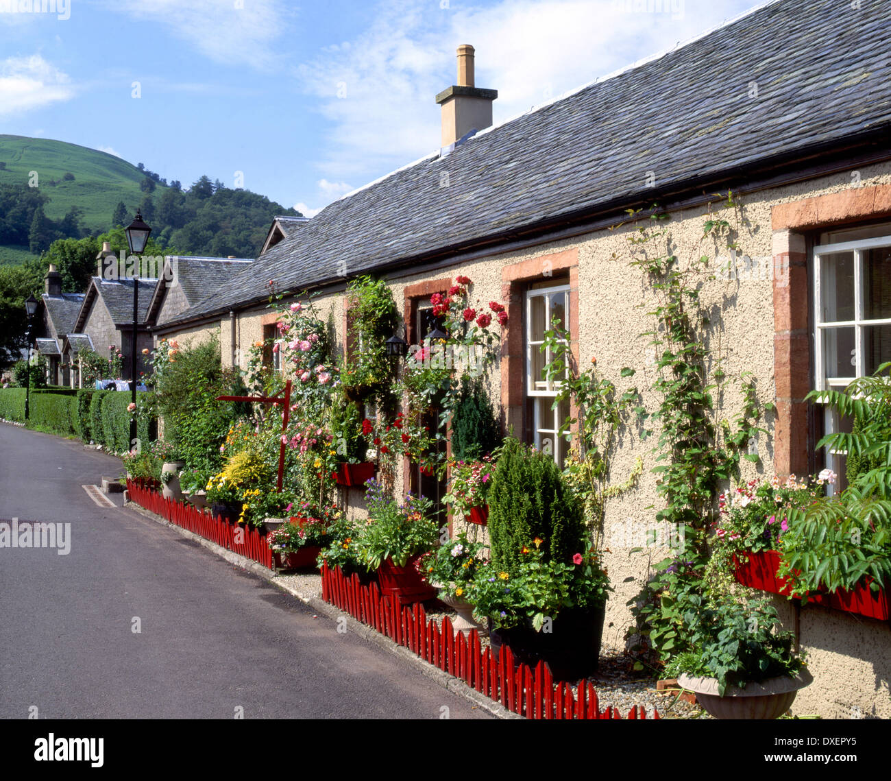 Summer view in Luss village on Loch Lomondside Dunbartonshire Stock Photo