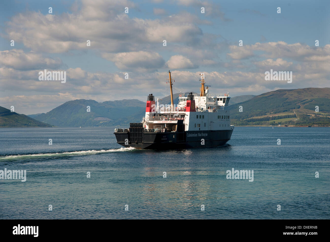 Stern view of the car ferry 'Bute' after departing Rothesay,on the island of Bute,Argyll, Stock Photo